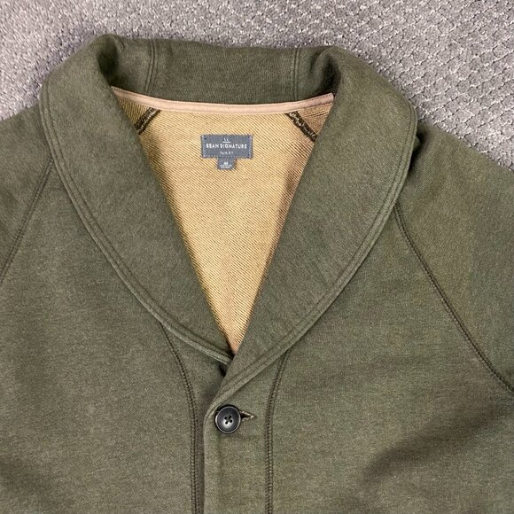 LL Bean Signature Shawl Collar Cardigan Sweatshirt Sweater Men's Medium Green - Picture 2 of 10